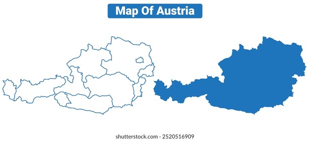 Austria simple vector map and outline style illustration set