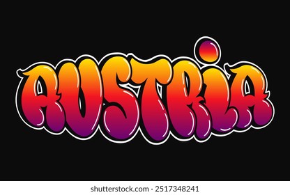 Austria - single word, letters graffiti style. Vector hand drawn logo. Funny cool trippy word Austria, fashion, graffiti style print t-shirt, poster concept