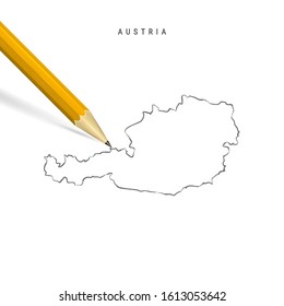 Austria sketch outline map isolated on white background. Empty hand drawn vector map of Austria. Realistic 3D pencil with soft shadow.