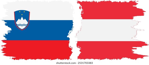 Austria y Eslovenia: conexión de banderas grunge, Vector