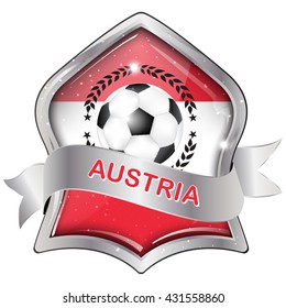 Austria soccer icon / label / button / sticker with soccer ball and the flag of Austria
