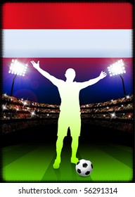 Austria Soccer Player with Flag on Stadium Background Original Illustration