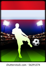 Austria Soccer Player with Flag on Stadium Background Original Illustration