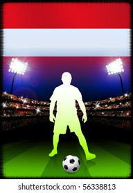 Austria Soccer Player with Flag on Stadium Background Original Illustration