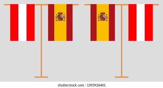 Austria and Spain. The Austrian and Spanish vertical flags. Official colors. Correct proportion. Vector illustration

