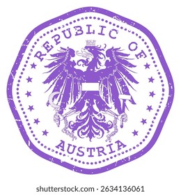 Austria stamp with state seal or coat of arms, Republic of Austria travel stamp, shabby postmark, vector