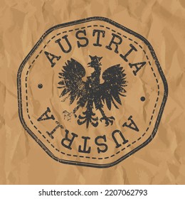 Austria Stamp Travel Passport. Design Retro SYmbol Country. Old Vintage Postmark.