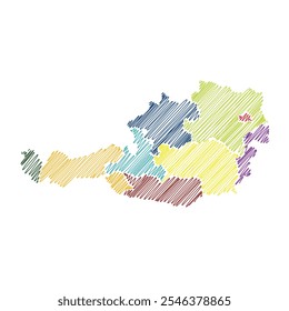 Austria with states, thread map line vector illustration 1