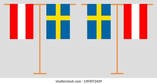 Austria and Sweden. The Austrian and Swedish vertical flags. Official colors. Correct proportion. Vector illustration
