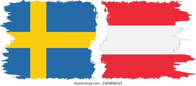 Austria and Sweden grunge flags connection, vector
