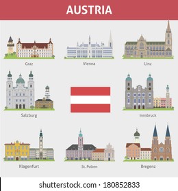 Austria. Symbols of cities. Vector set