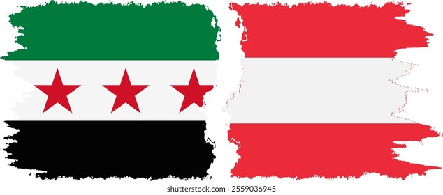 Austria and Syrian Revolution grunge flags connection, vector