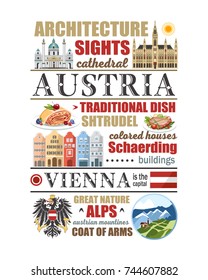 Austria text info banner vienna symbols article poster food architecture nature mountains
state symbols newspaper