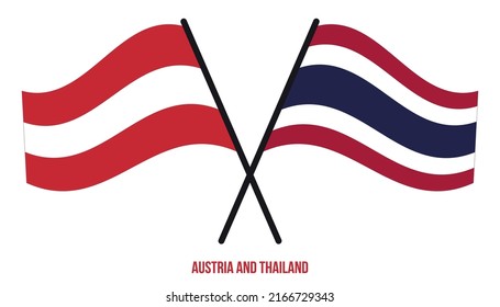 Austria and Thailand Flags Crossed And Waving Flat Style. Official Proportion. Correct Colors.