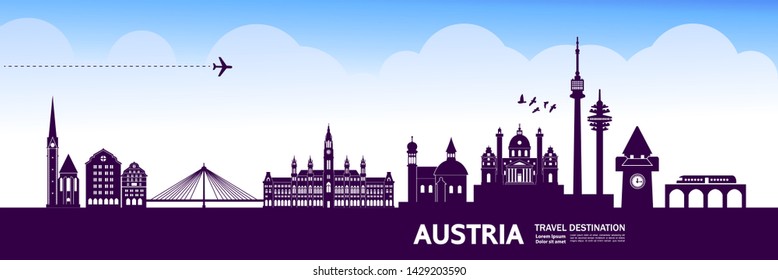 Austria travel destination grand vector illustration.