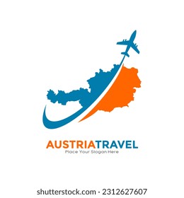 Austria travel with plane logo vector logo design. Suitable for business, transportation, technology, vacation, and travelling