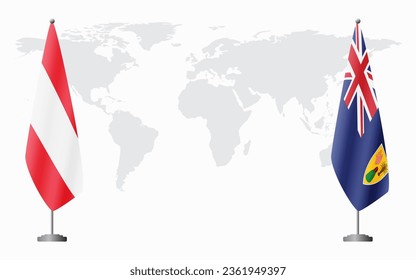 Banderas de Austria y de las Islas Turcas y Caicos para una reunión oficial sobre el fondo del mapa mundial.