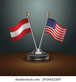 Austria and United States table flags with gradient backgrund. Vector Illustration