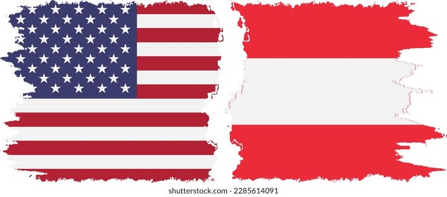 Conexión de banderas de grifo de Austria y Estados Unidos, vector