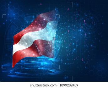 Austria , vector 3d flag on blue background with hud interfaces