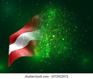Austria , vector 3d flag on green background with polygons and data numbers