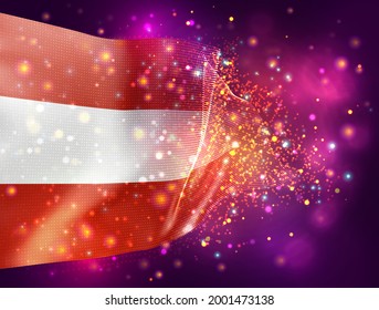 Austria, vector 3d flag on pink purple background with lighting and flares
