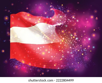 Austria, vector 3d flag on pink purple background with lighting and flares