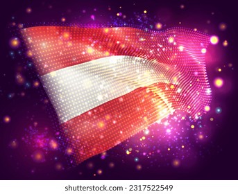 Austria, vector 3d flag on pink purple background with lighting and flares