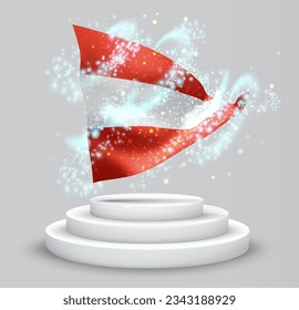 Austria, vector 3d flag on the podium surrounded by a whirlwind of magical radiance