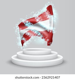 Austria, vector 3d flag on the podium surrounded by a whirlwind of magical radiance