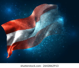 Austria, vector 3d flag virtual triangular polygons on a blue background