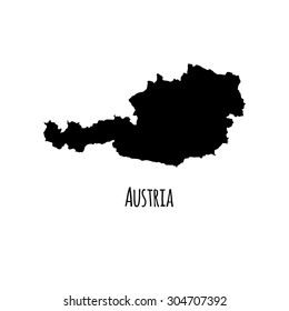 Austria vector black outline map with caption on white background. 