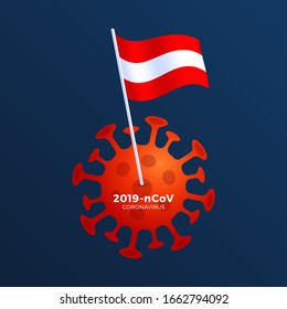 Austria vector flag pinned to a coronavirus. Stop 2019-nCoV outbreak. Coronavirus danger and public health risk disease and flu outbreak. Pandemic medical concept with dangerous cells