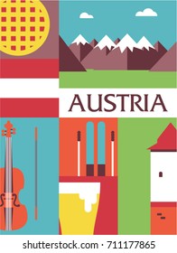 austria vector flat illustration icon set travel background