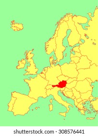 Austria vector map, Europe. Vector map silhouette illustration isolated on Europe map. Editable blank vector map of Europe.
