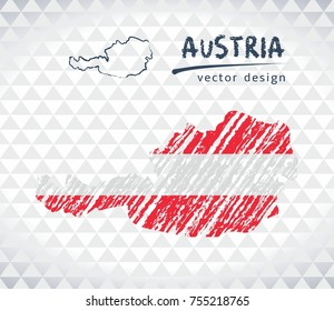 Austria vector map with flag inside isolated on a white background. Sketch chalk hand drawn illustration

