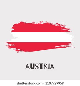 Austria vector watercolor national country flag icon. Hand drawn illustration with dry brush stains, strokes, spots isolated on gray background. Painted grunge style texture for posters, banner design