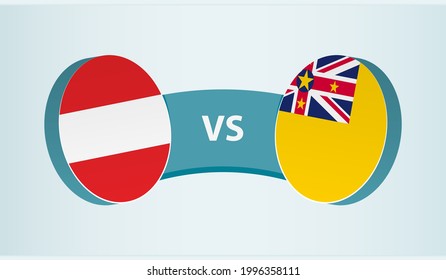 Austria versus Niue, team sports competition concept. Round flag of countries.