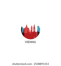 Austria Vienna city cityscape skyline capital panorama vector flat modern logo icon. Capital emblem idea with landmarks and building silhouettes