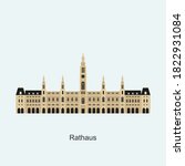 Austria, Vienna City flat travel skyline of Rathaus. The famous and largest city in Europe. Flat architecture of Austria landmark travel collection. Travel guide theme. Vector design illustration