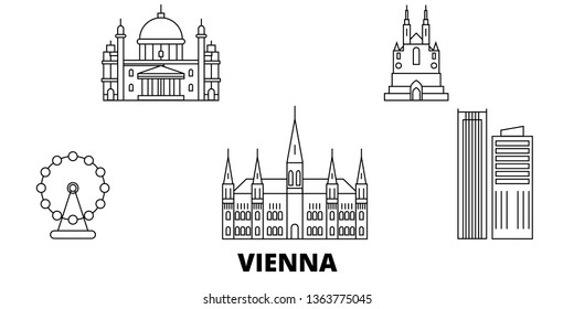 Austria, Vienna City line travel skyline set. Austria, Vienna City outline city vector illustration, symbol, travel sights, landmarks.