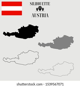 Austria Vienna outline world map, solid, dash line contour silhouette, national flag original proportion, vector illustration design, isolated on background, objects, symbol from countries set