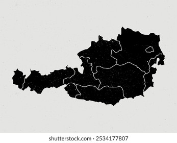 österreichische Vintage-Symbolkarte. Karte von Vintage Österreich mit Regionen einzeln auf weißem Hintergrund.