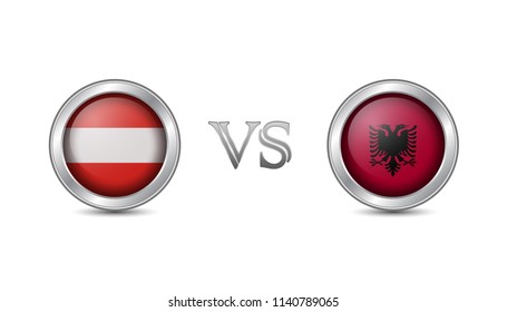 Austria vs albania flag concept in metal circle badges for international championship football competition  