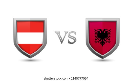 Austria vs albania flag shield badges for international championship football competition