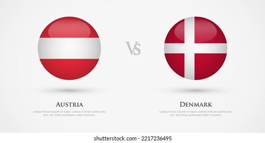 Plantilla de banderas de países de Austria vs Dinamarca. El concepto de juego, competencia, relaciones, amistad, cooperación, contra