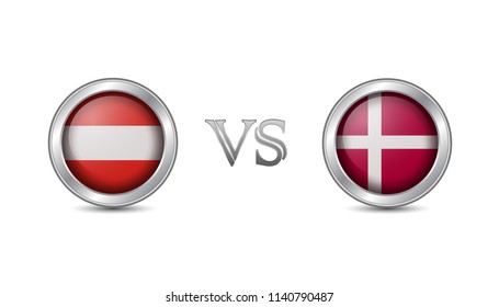 Austria vs denmark  flag concept in metal circle badges for international championship football competition  