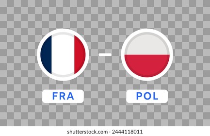 Austria vs France Match Design Element. Flag Icons isolated on transparent background. Football Championship Competition Infographics. Game Score Template.Vector graphics