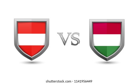 Austria vs hungary flag shield badges for international championship football competition