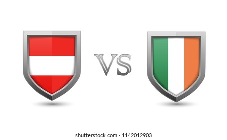Austria vs ireland flag shield badges for international championship football competition